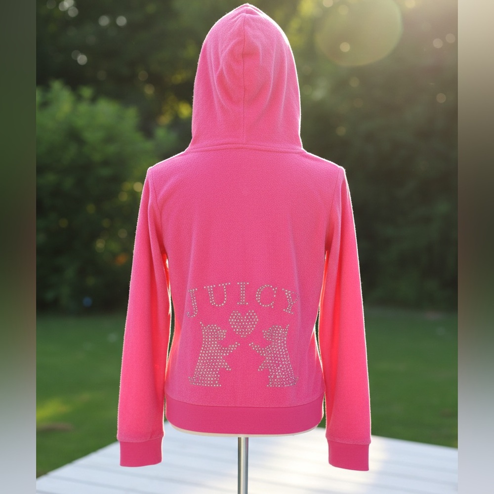 JUICY COUTURE Girls Terrycloth Bedazzled Hot Pink Zip up Hoodie
